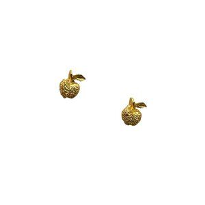 Vintage Gold Tone Apple Stud Earrings Pierced Textured Design Fruit Jewelry